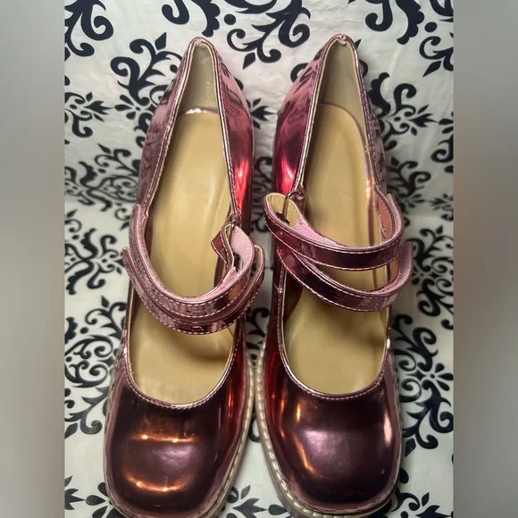 NWOT Pink Metallic Platform Heels Mary Jane - Picture 5 of 11